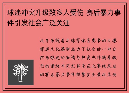 球迷冲突升级致多人受伤 赛后暴力事件引发社会广泛关注